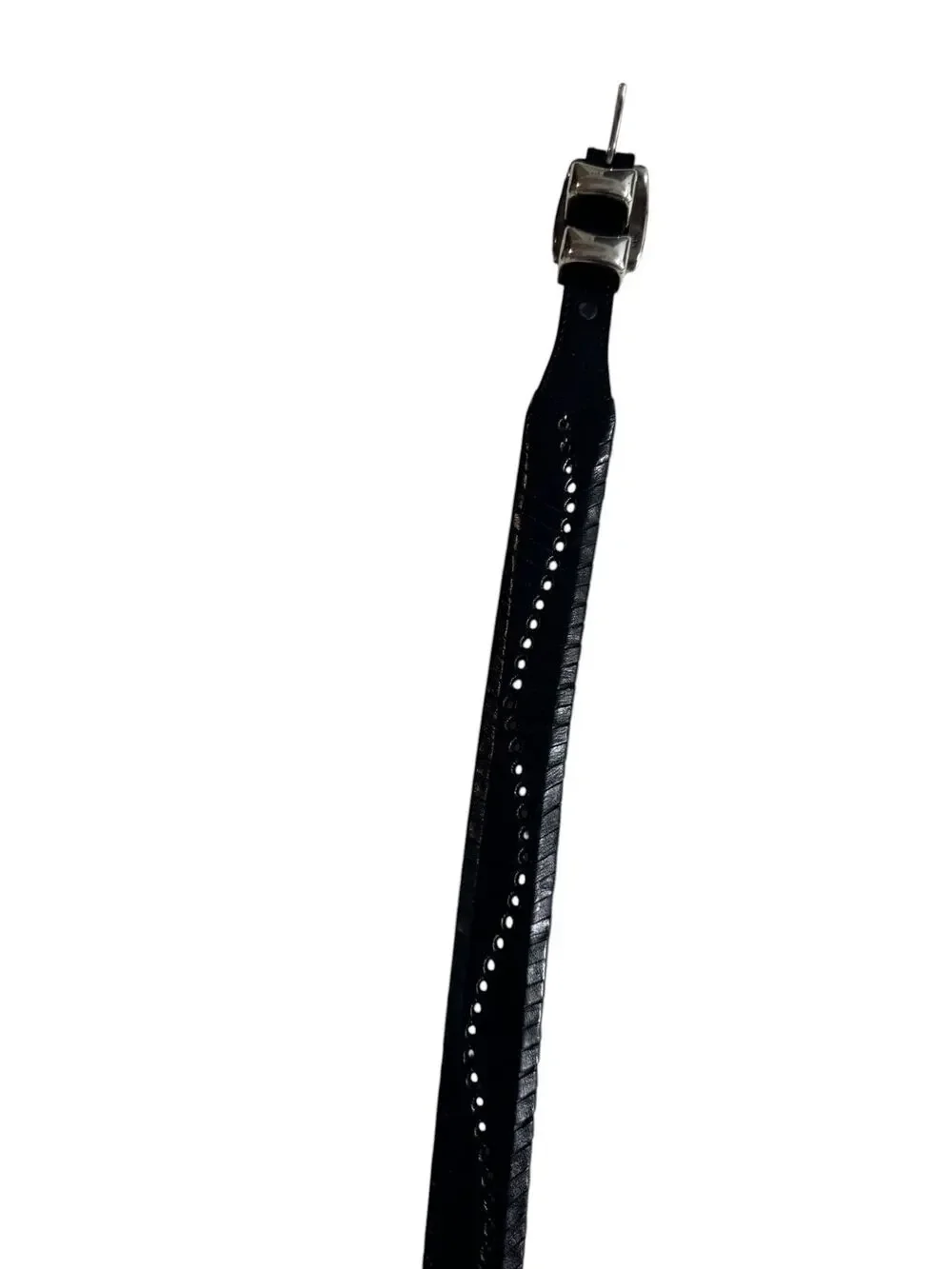 Vintage Western Leather Belt Unisex 36 Black Braided Woven Silver Buckle Biker